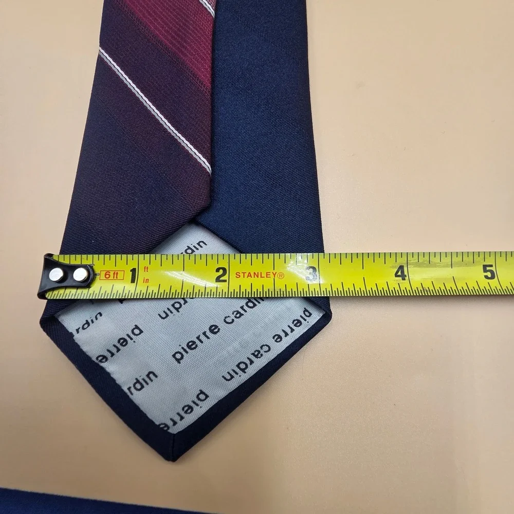 Pierre Cardin Mens Striped Necktie Navy Blue Burgundy Sanger Harris Vintage Tie